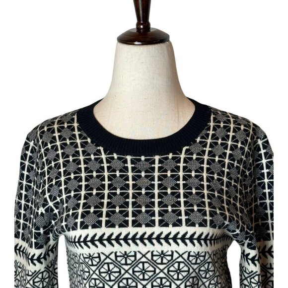 Jason Wu Sweater Womens Small Black Ivory Wool Knit Crew Neck Fair Isle Pullover - Picture 4 of 11